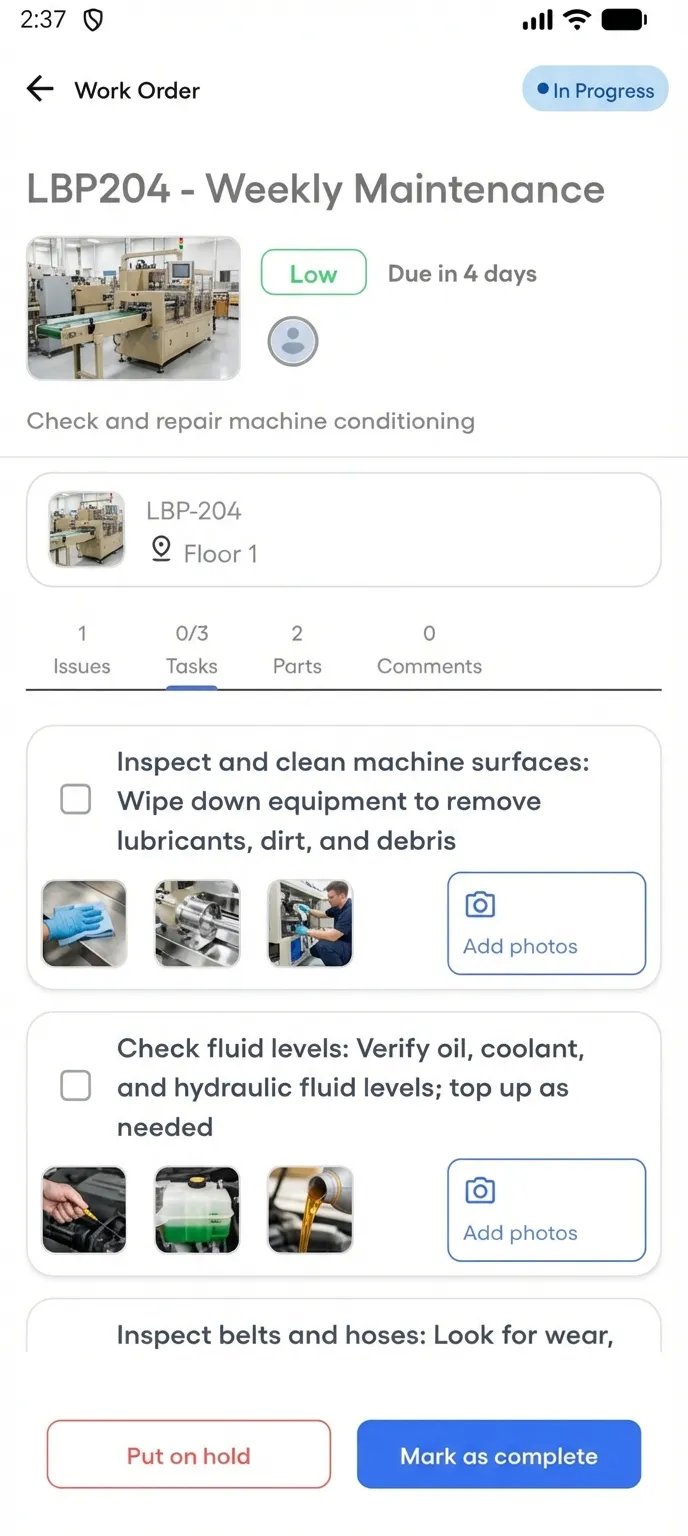 Mobile work order with procedure checklist tasks